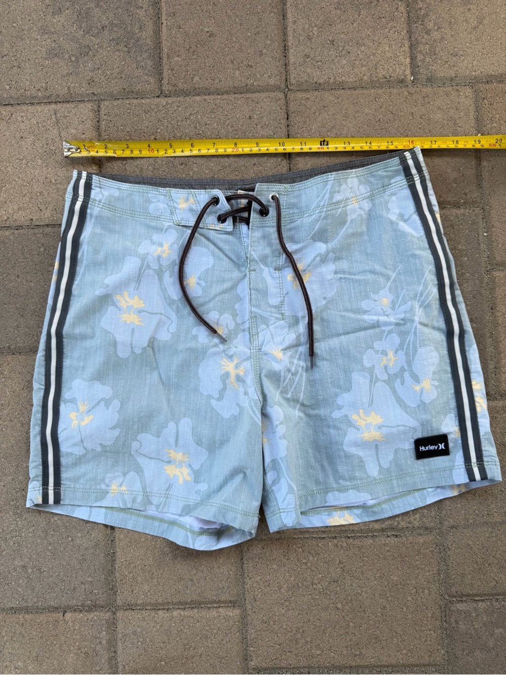 Hurley Light Blue Floral Swim Shorts with Black Stripes
